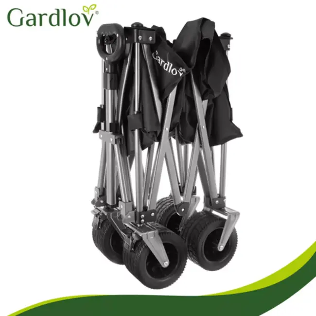 Gardlov Zwarte opvouwbare transportkar 150 liter met terreinwielen en belastbaar tot 200 kg voor tuin strand en camping