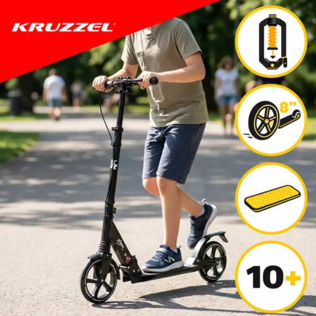 Kruzzel Opvouwbare step zwart wit met 20 cm wielen, verstelbaar stuur 84 tot 103 cm en maximaal 100 kg belastbaar