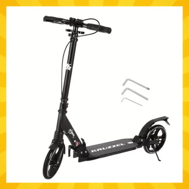 Kruzzel Opvouwbare step zwart wit met 20 cm wielen, verstelbaar stuur 84 tot 103 cm en maximaal 100 kg belastbaar