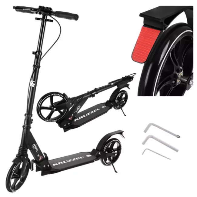 Kruzzel Opvouwbare step zwart wit met 20 cm wielen, verstelbaar stuur 84 tot 103 cm en maximaal 100 kg belastbaar