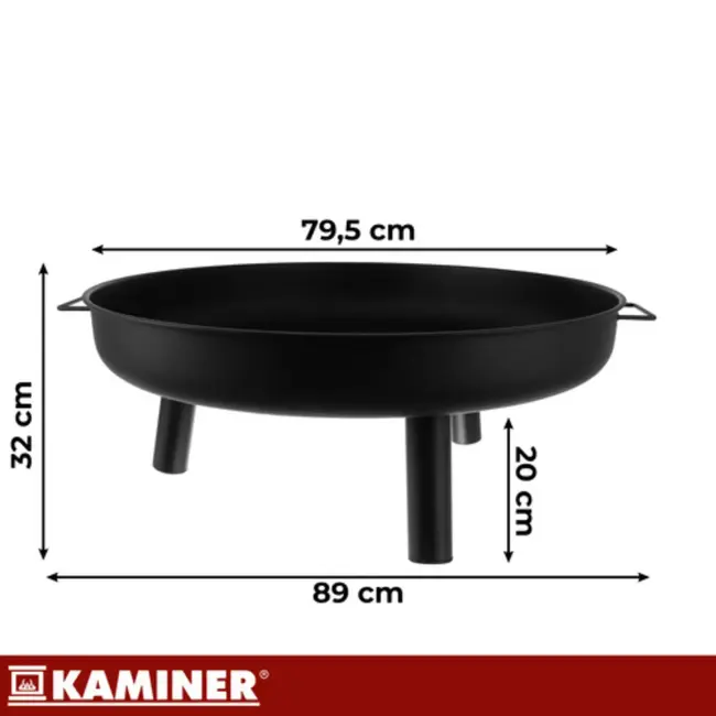 Kaminer Ronde vuurschaal 80 cm zwart met 3 poten en handgrepen voor tuin of terras