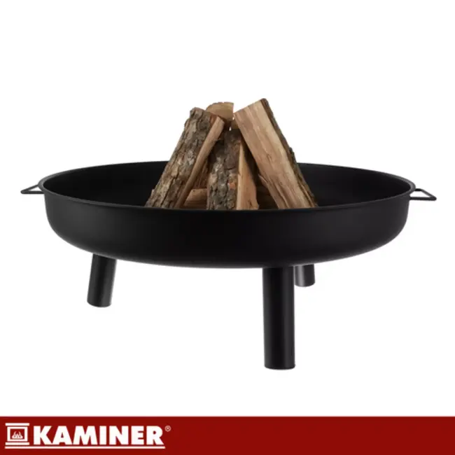 Kaminer Ronde vuurschaal 80 cm zwart met 3 poten en handgrepen voor tuin of terras