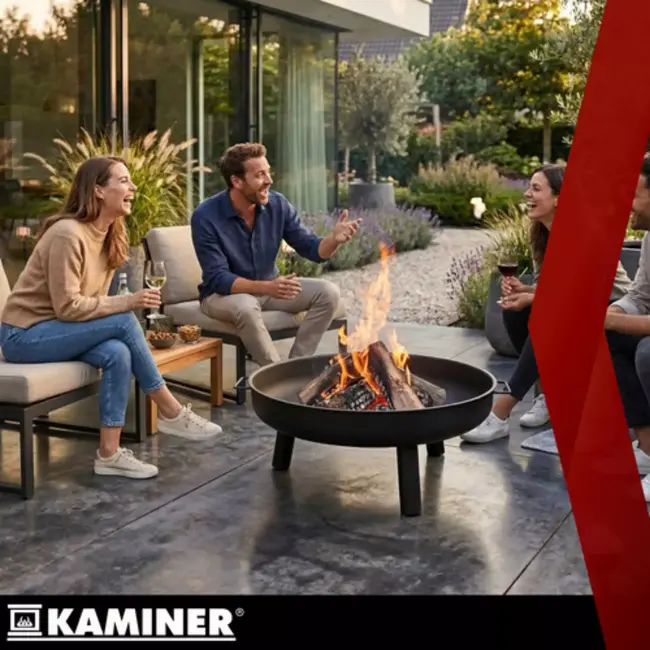 Kaminer Ronde vuurschaal 80 cm zwart met 3 poten en handgrepen voor tuin of terras