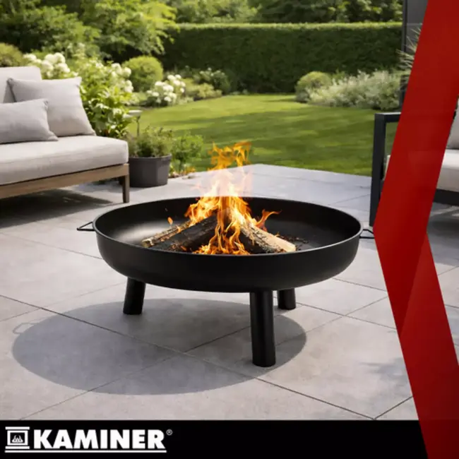 Kaminer Ronde vuurschaal 80 cm zwart met 3 poten en handgrepen voor tuin of terras