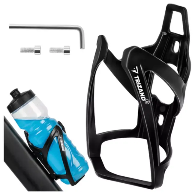 Trizand Zwarte fiets bidonhouder kunststof universeel met 65 mm montage geschikt voor bidons 500 ml tot 1000 ml