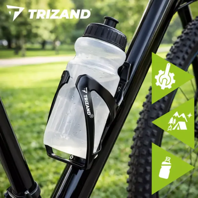 Trizand Zwarte fiets bidonhouder kunststof universeel met 65 mm montage geschikt voor bidons 500 ml tot 1000 ml