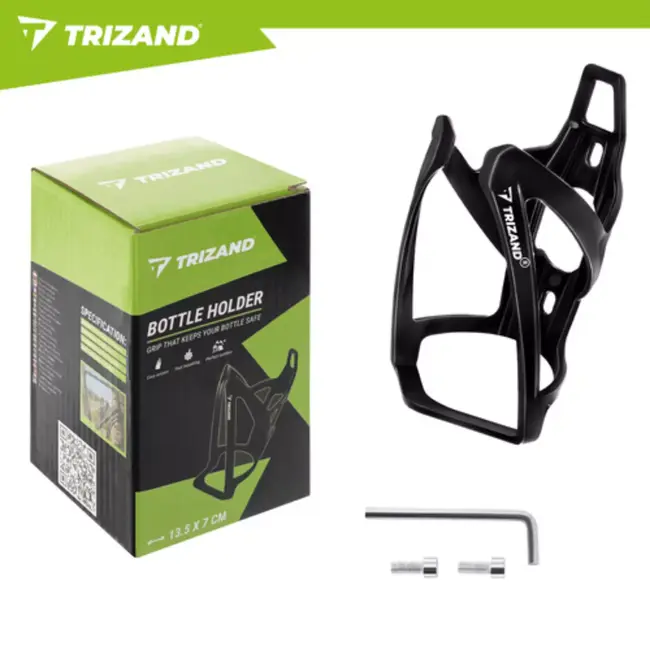 Trizand Zwarte fiets bidonhouder kunststof universeel met 65 mm montage geschikt voor bidons 500 ml tot 1000 ml