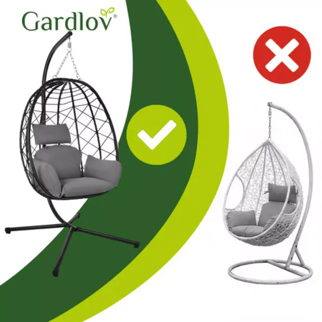Gardlov Hangstoel cocoon met frame zwart en grijze kussens 194 cm draagkracht 150 kg voor tuin, terras of balkon