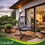 Gardlov Hangstoel cocoon met frame zwart en grijze kussens 194 cm draagkracht 150 kg voor tuin, terras of balkon