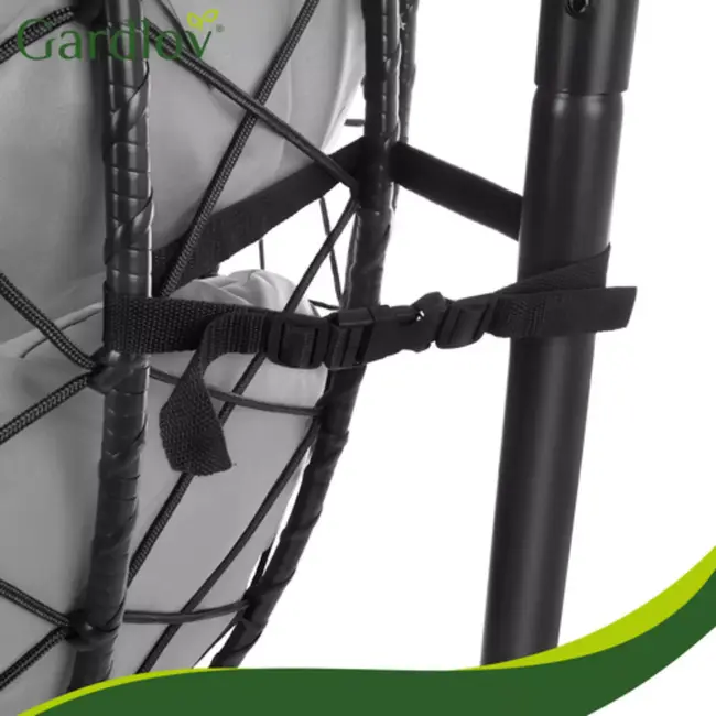 Gardlov Hangstoel cocoon met frame zwart en grijze kussens 194 cm draagkracht 150 kg voor tuin, terras of balkon