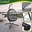 Gardlov Hangstoel cocoon met frame zwart en grijze kussens 194 cm draagkracht 150 kg voor tuin, terras of balkon