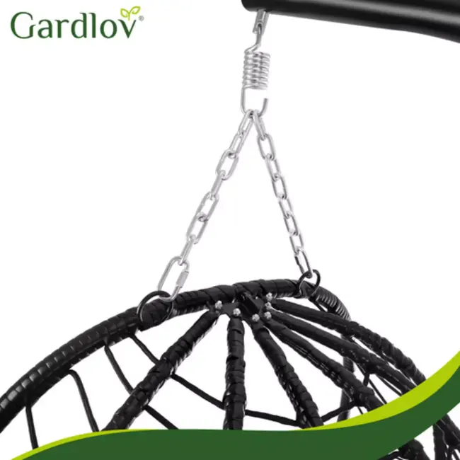 Gardlov Hangstoel cocoon met frame zwart en grijze kussens 194 cm draagkracht 150 kg voor tuin, terras of balkon