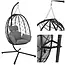 Gardlov Hangstoel cocoon met frame zwart en grijze kussens 194 cm draagkracht 150 kg voor tuin, terras of balkon