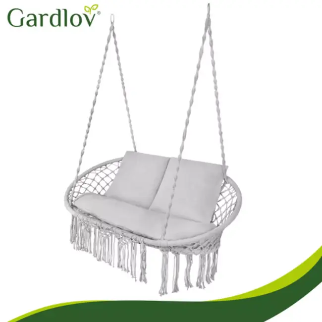 Gardlov Dubbele stork nest hangschommel grijs 148 x 126 cm met kussens draagkracht 300 kg voor tuin terras of balkon
