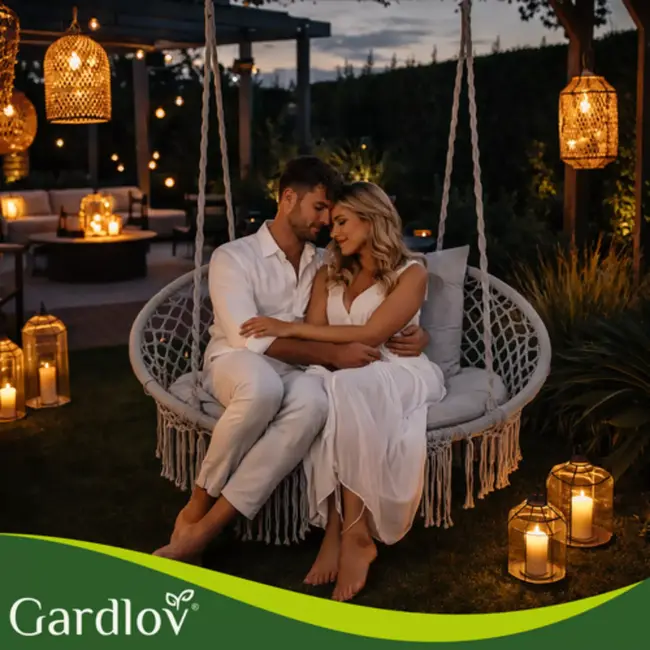 Gardlov Dubbele stork nest hangschommel grijs 148 x 126 cm met kussens draagkracht 300 kg voor tuin terras of balkon