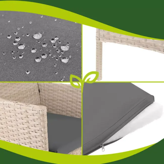 Gardlov Beige rattan tuinmeubelset met bank 2 stoelen en tafel met glasplaat en grijze kussens