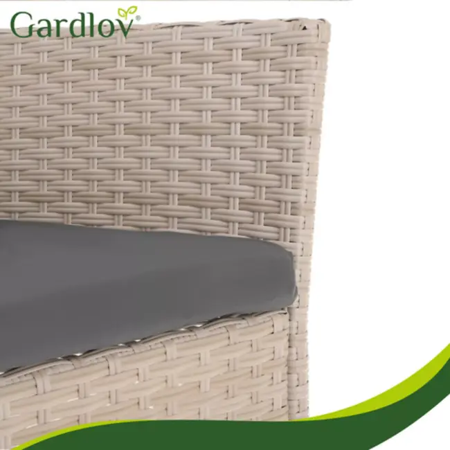 Gardlov Beige rattan tuinmeubelset met bank 2 stoelen en tafel met glasplaat en grijze kussens