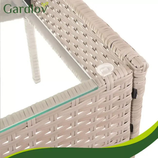 Gardlov Beige rattan tuinmeubelset met bank 2 stoelen en tafel met glasplaat en grijze kussens