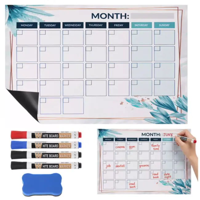 Ruhhy Koelkast planner 30 x 40 cm magnetisch met markers en wisser voor maandplanning en takenoverzicht