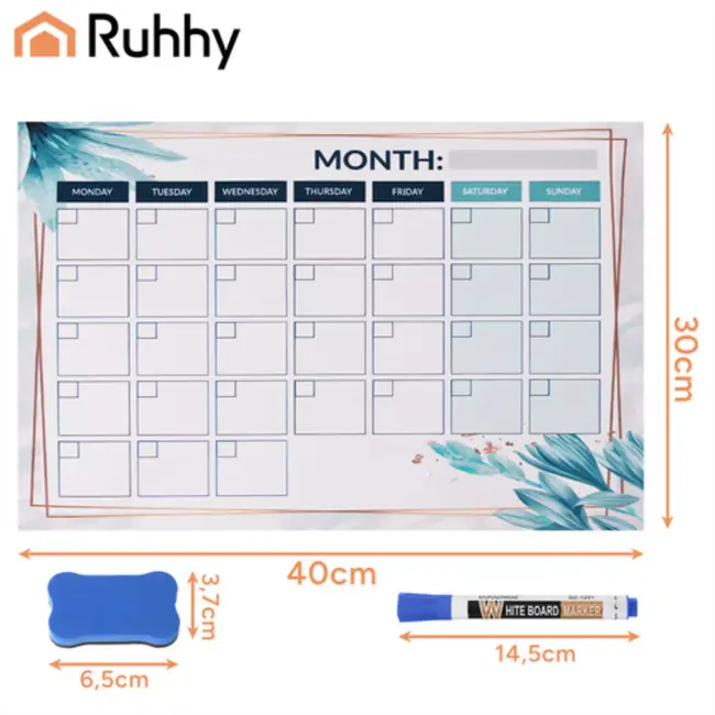 Ruhhy Koelkast planner 30 x 40 cm magnetisch met markers en wisser voor maandplanning en takenoverzicht