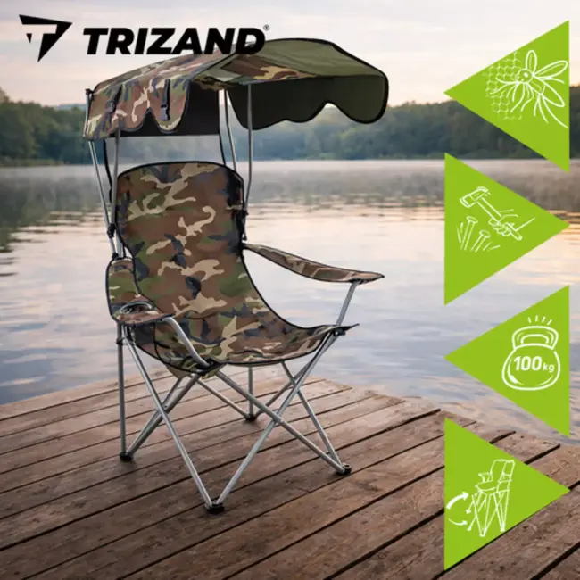 Trizand visstoel camouflage met zonnescherm en muskietennet draagkracht 100 kg voor vissen kamperen en outdoor