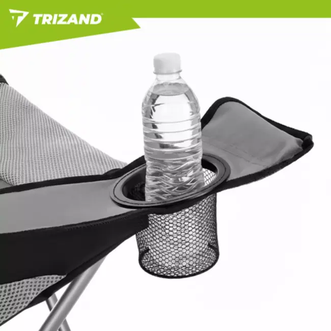 Trizand visstoel grijs zwart opvouwbaar met armleuningen en bekerhouder draagkracht 120 kg