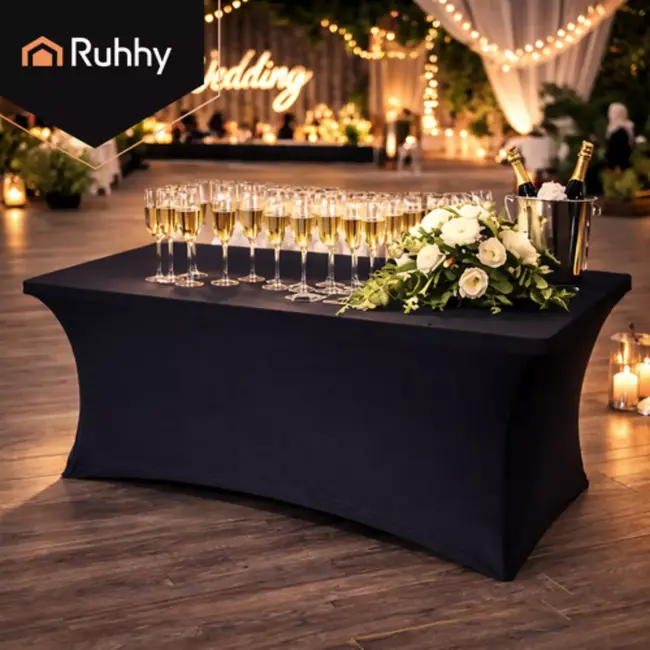 Ruhhy Elastische tafelhoes zwart 180 x 75 x 75 cm voor catering evenementen en beurzen