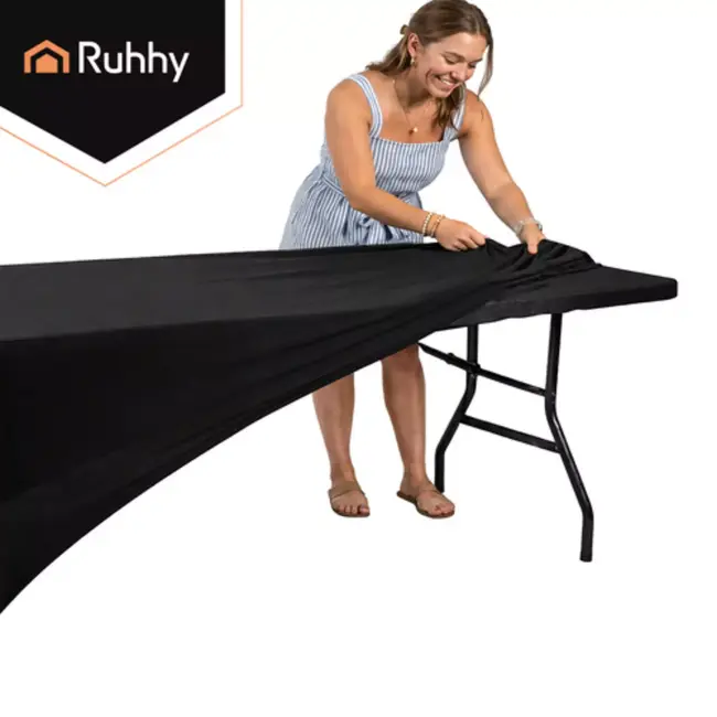 Ruhhy Elastische tafelhoes zwart 180 x 75 x 75 cm voor catering evenementen en beurzen