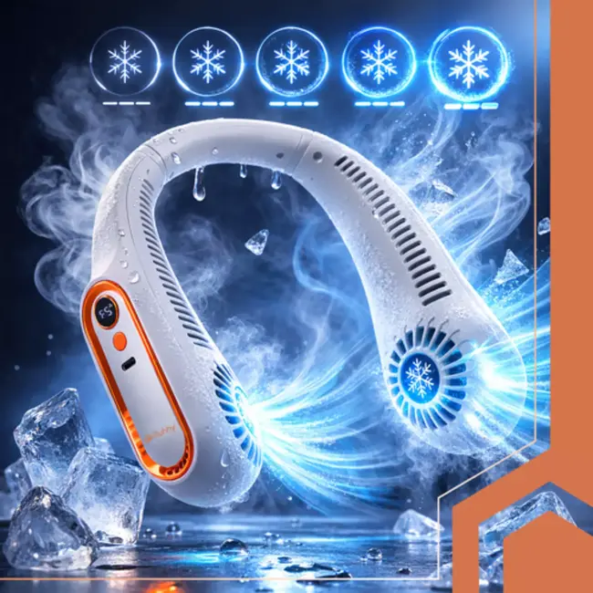 Ruhhy Draagbare nekventilator wit met goudkleurige accenten 5 standen USB C oplaadbaar