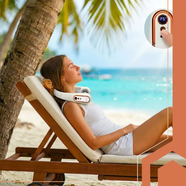 Ruhhy Draagbare nekventilator wit met goudkleurige accenten 5 standen USB C oplaadbaar