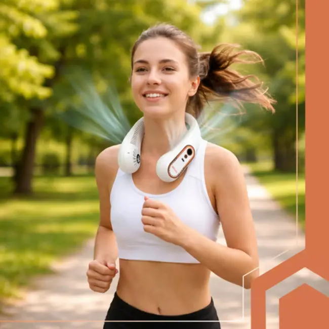 Ruhhy Draagbare nekventilator wit met goudkleurige accenten 5 standen USB C oplaadbaar