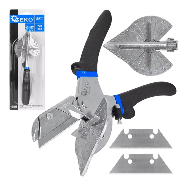 GEKO Hoekkenschaar 220 mm voor pvc, rubber en kunststof met 7 snijhoeken en 2 reservemessen
