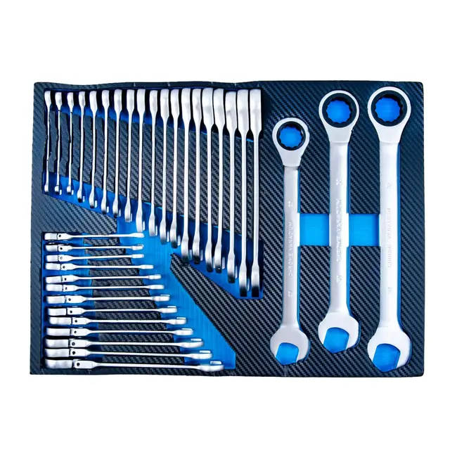 GEKO Complete gereedschapswagen met 12 laden, rubberhouten werkblad en 501 gereedschappen voor werkplaats en garage