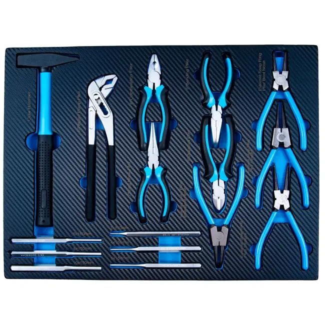 GEKO Complete gereedschapswagen met 12 laden, rubberhouten werkblad en 501 gereedschappen voor werkplaats en garage