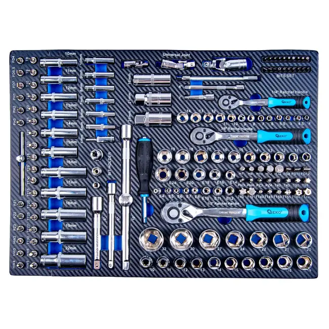 GEKO Verrijdbare gereedschapswagen met 7 laden, grote zijkast en roestvrijstalen werkblad voor garage en werkplaats
