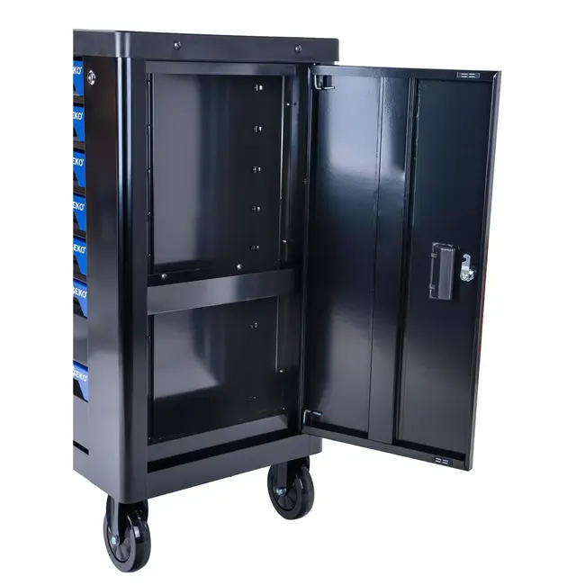 GEKO Verrijdbare gereedschapswagen met 7 laden, 258 gereedschappen en roestvrijstalen werkblad voor garage en werkplaats