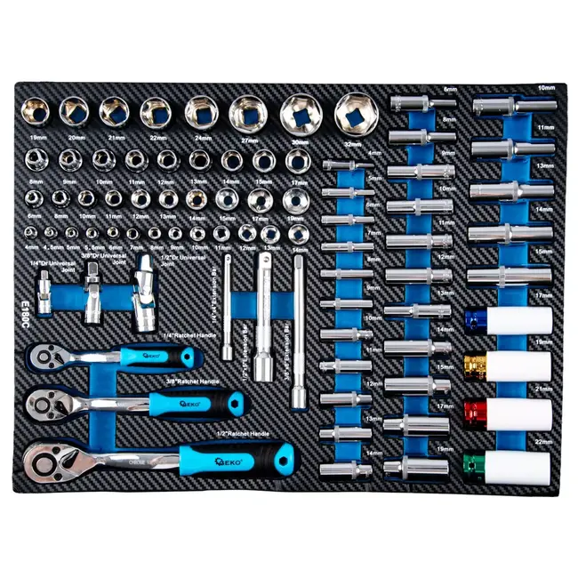 GEKO Verrijdbare gereedschapswagen met 7 laden, 258 gereedschappen en roestvrijstalen werkblad voor garage en werkplaats