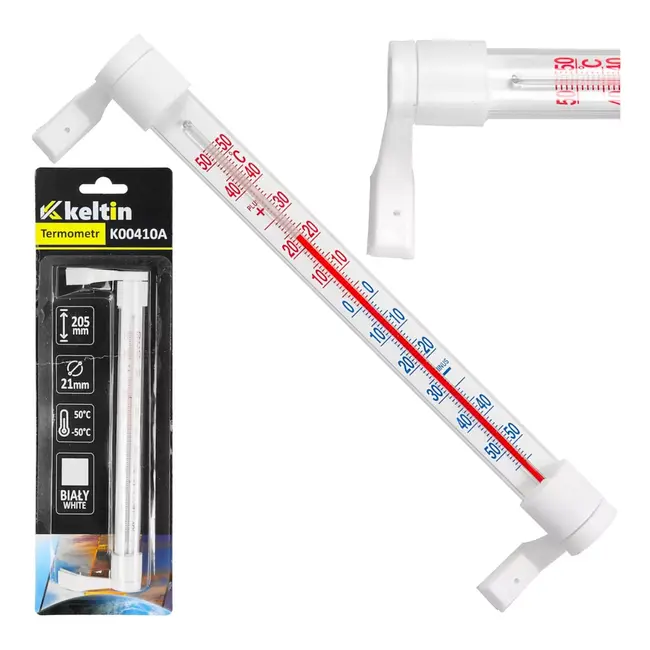 Keltin Witte buitenthermometer, 205 x 17 mm voor raamkozijn met meetbereik van -50 °C tot +50 °C