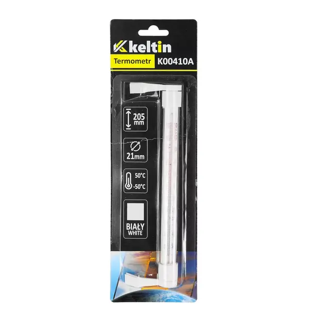 Keltin Witte buitenthermometer, 205 x 17 mm voor raamkozijn met meetbereik van -50 °C tot +50 °C