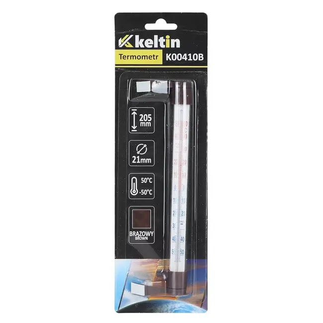 Keltin Bruine buitenthermometer, 205 x 17 mm voor raamkozijn met meetbereik van -50 °C tot +50 °C
