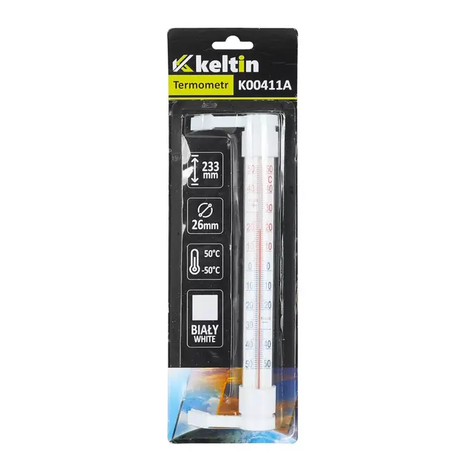 Keltin Witte buitenthermometer, 233 x 24 mm voor raamkozijn met meetbereik van -50 °C tot +50 °C