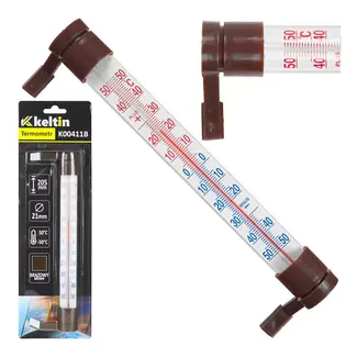 Keltin Bruine buitenthermometer, 233 x 24 mm voor raamkozijn met meetbereik van -50 °C tot +50 °C