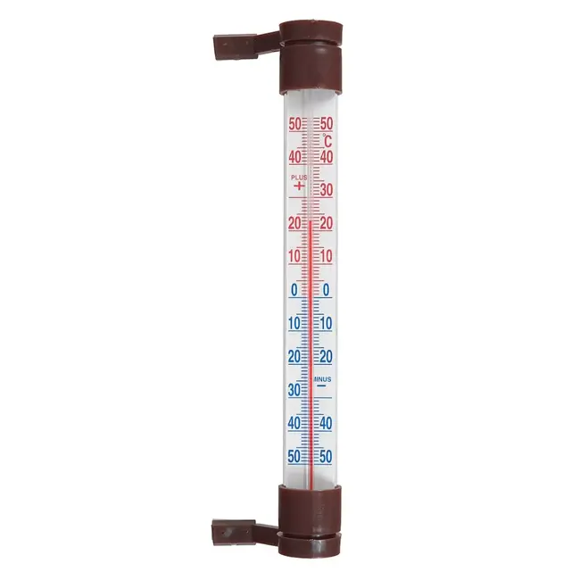 Keltin Bruine buitenthermometer voor raamkozijn met meetbereik van -50 °C tot +50 °C en slank ontwerp
