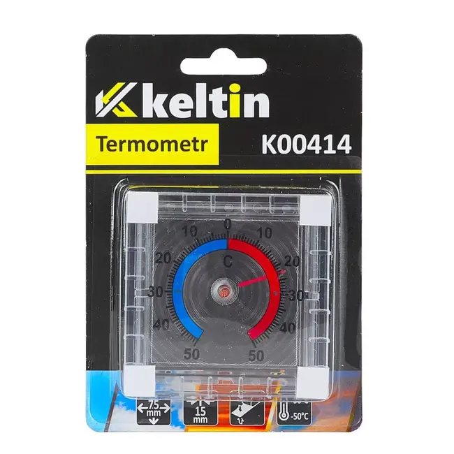 Keltin Compacte raamthermometer voor buiten met transparante behuizing en meetbereik van -50 °C tot +50 °C