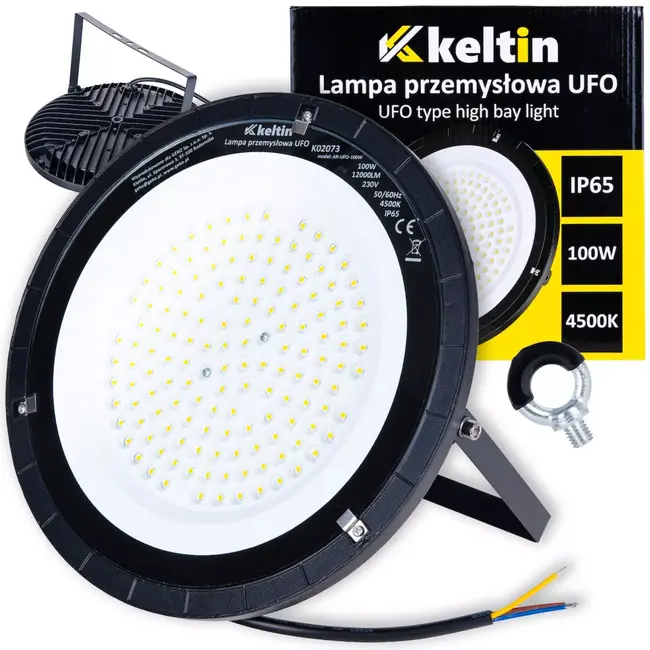 Keltin Industriële UFO lamp 100 W met 12000 lm, 4500 K neutraal wit licht en IP65 voor hal, werkplaats en magazijn