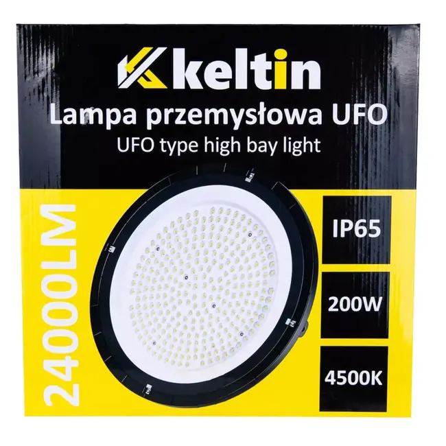 Keltin Industriële UFO lamp 200 W met 24000 lm, 4500 K neutraal wit licht en IP65 voor hal, werkplaats en magazijn