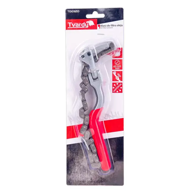 Tvardy Ketting oliefiltersleutel 60 - 105 mm met geharde stalen ketting, 180° draaibare kop en antislip handgreep voor auto-onderhoud en oliefilterdemontage.