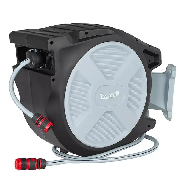 Tvardy Wandhaspel met 35 m tuinslang, automatische oprolfunctie en instelbare tuinspuit voor tuin en terras