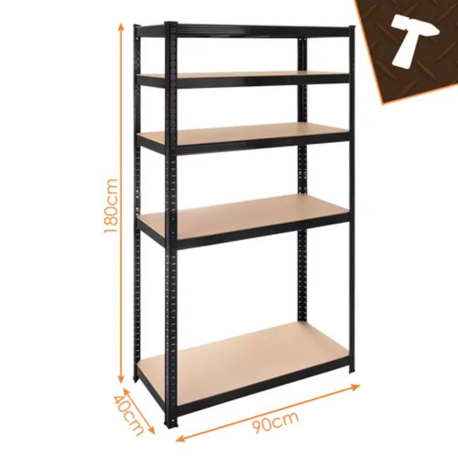 Bigstren Zwaar metalen opbergrek 180 x 90 x 40 cm met 5 MDF planken en draagvermogen tot 1000 kg