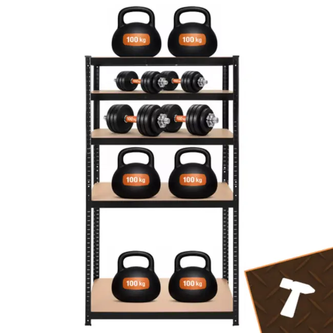 Bigstren Zwaar metalen opbergrek 180 x 90 x 40 cm met 5 MDF planken en draagvermogen tot 1000 kg